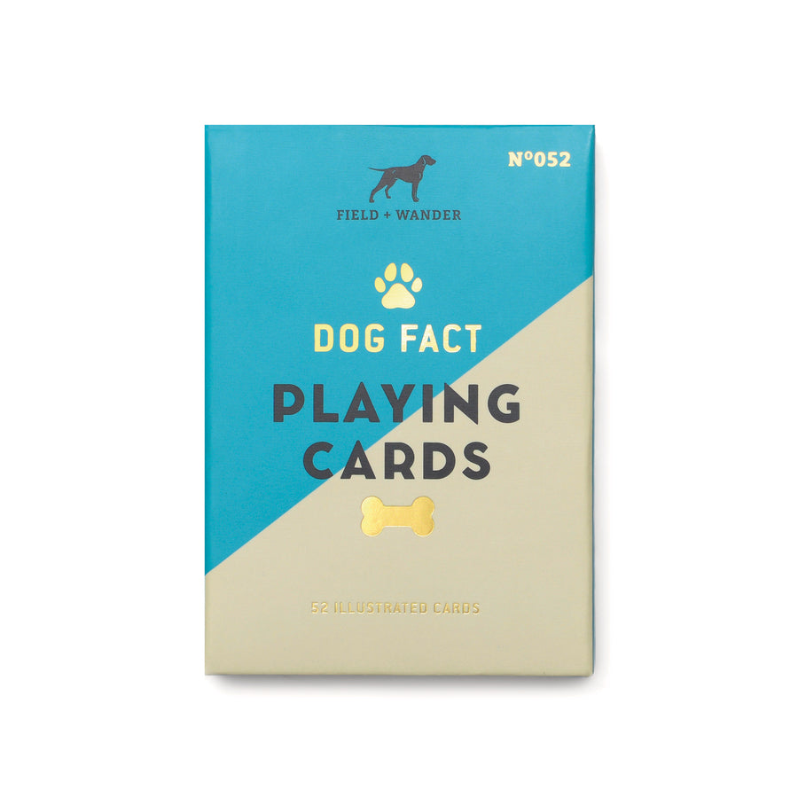 Dog Fact Playing Cards box with logo, SKU, and product info