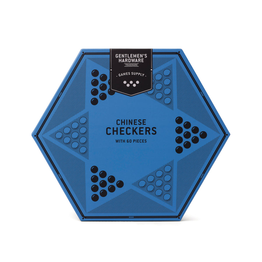 Chinese Checkers Box from Gentlemen's Hardware blue on white background