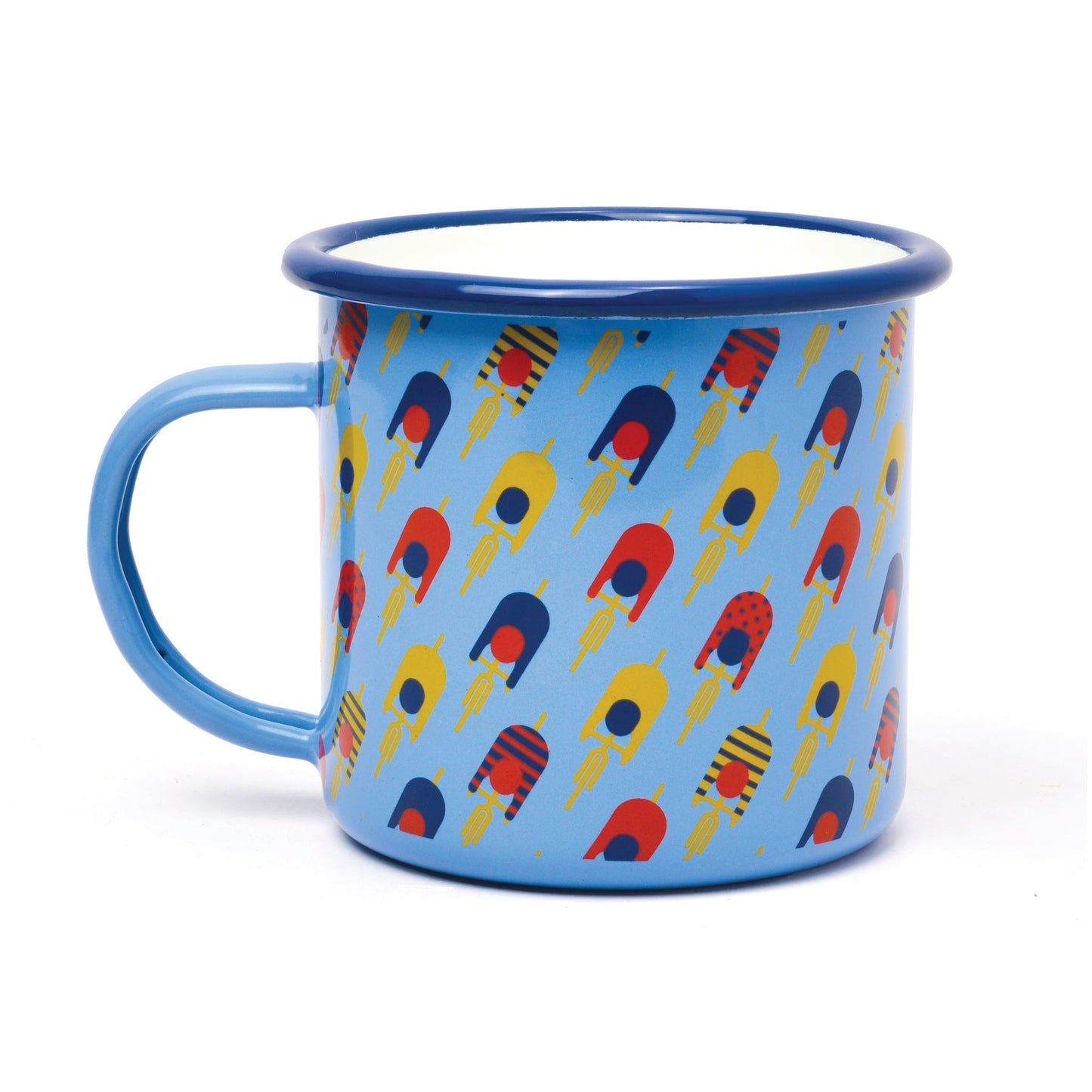 Cycling Enamel mug on a white background.