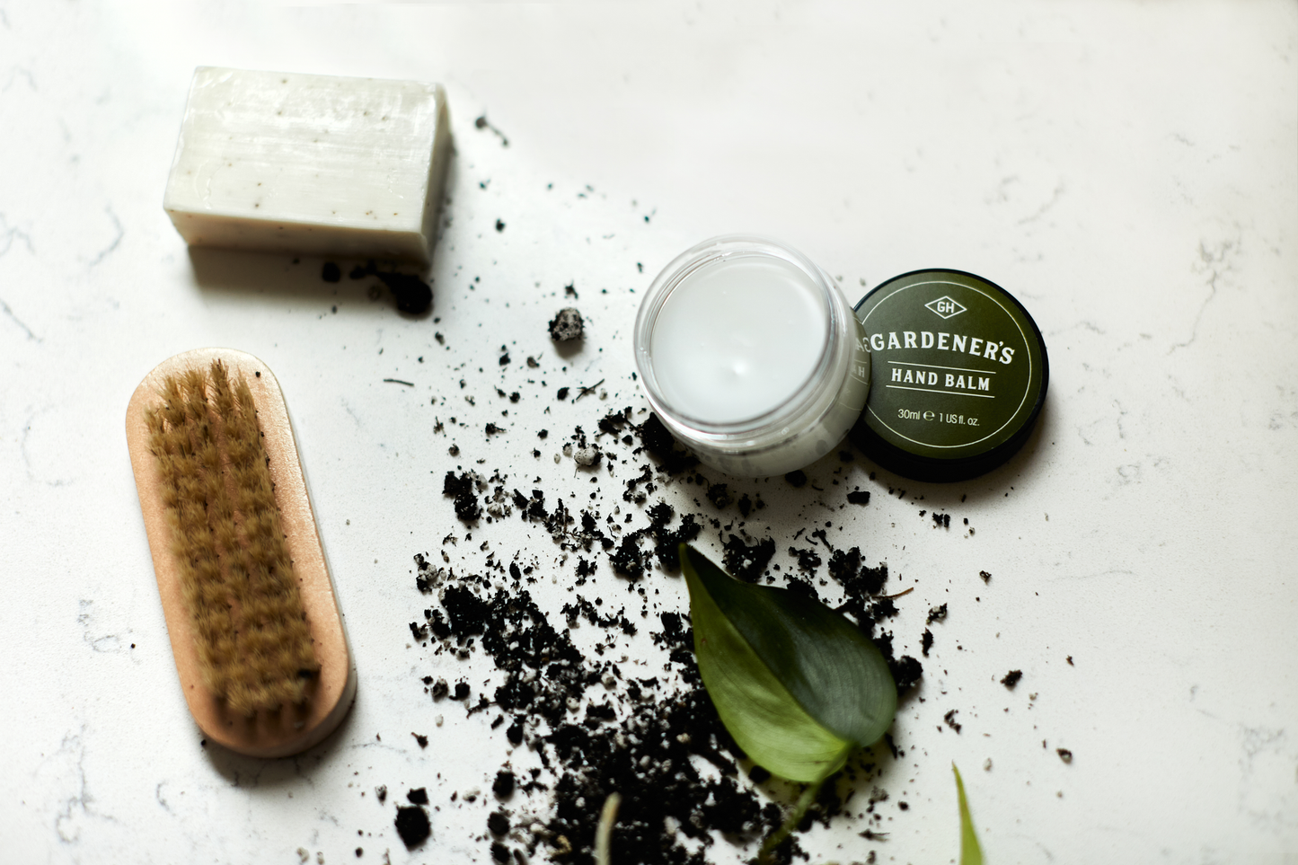 Gardeners gift set balm, brush, and soap.