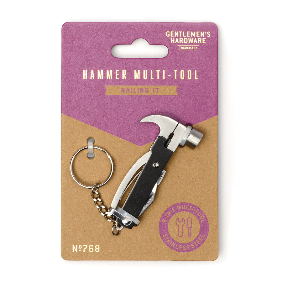 Gentlemen's Hardware Hammer Multi-Tool attached to packaging with logo and product description 