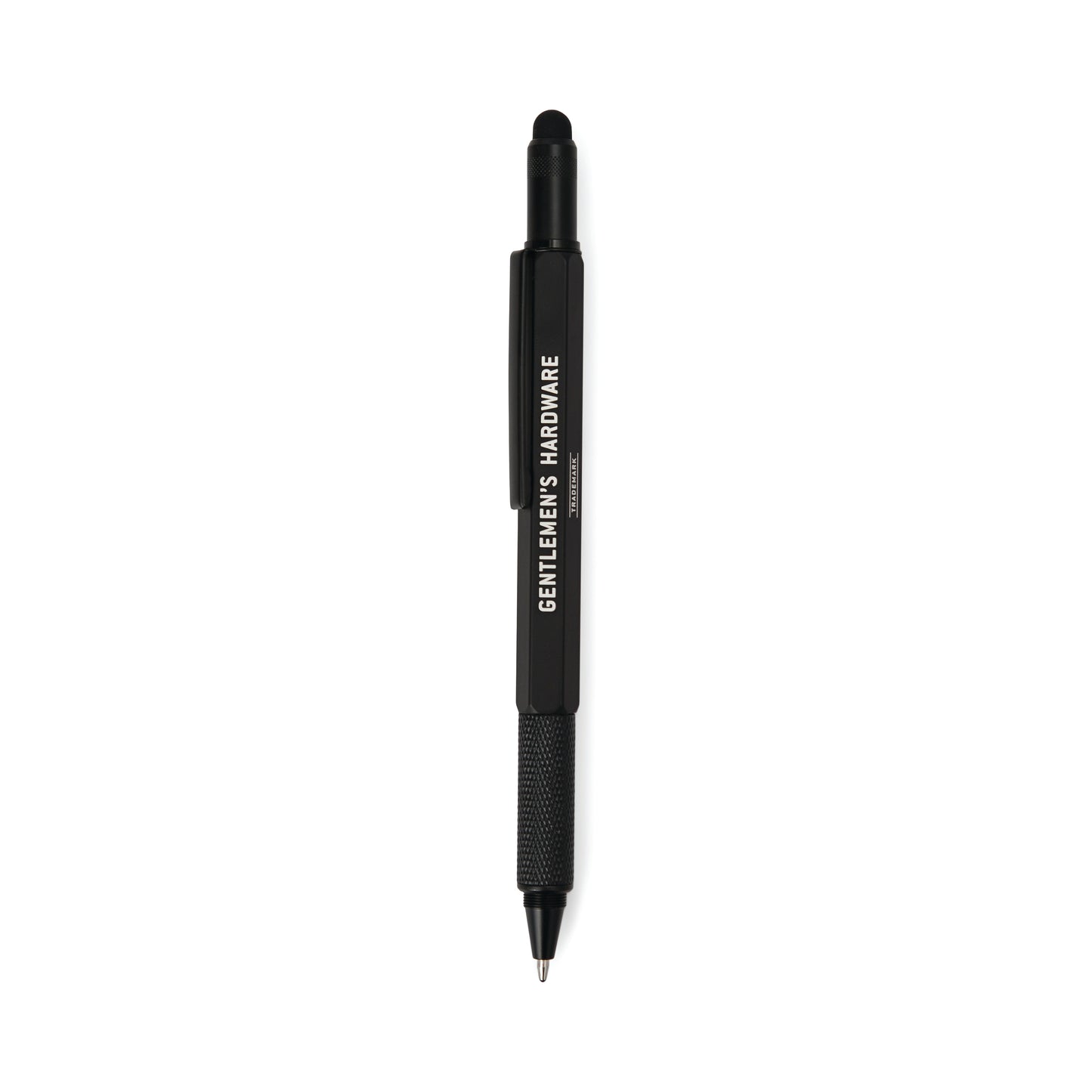 The Tooling Pen is a black retractable 6-in-1 multi-tool with a stylus tip and “GENTLEMANS HARDWARE” printed vertically on the barrel, making it a sleek and portable tool for everyday use.