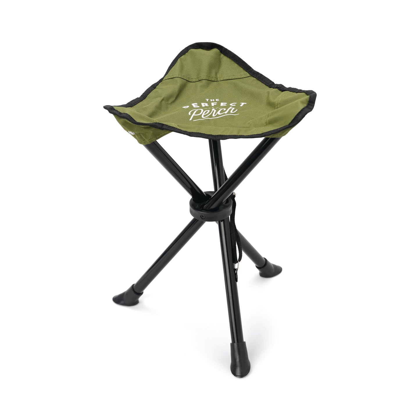 A compact green Tripod Camp Stool with a fabric seat and black metal tripod legs, perfect for portability.
