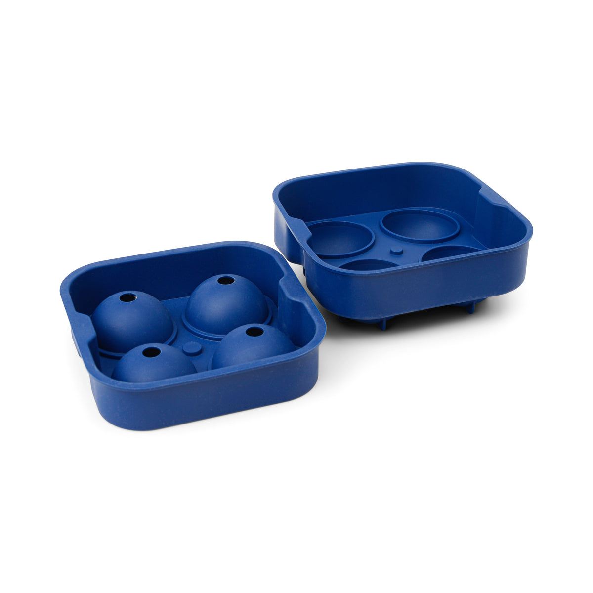Two blue Ice Cube Trays with circular silicone compartments are displayed open on a white background, ideal for making large ice cubes that whisky lovers will enjoy.
