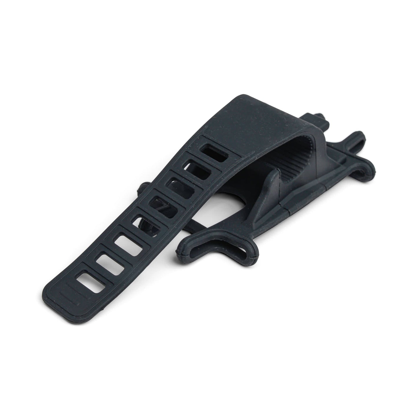 The Bike Phone Holder features a black plastic adjustable strap with a clip and stretchy silicone for a snug, secure fit, keeping your gear stable and in place during your ride.