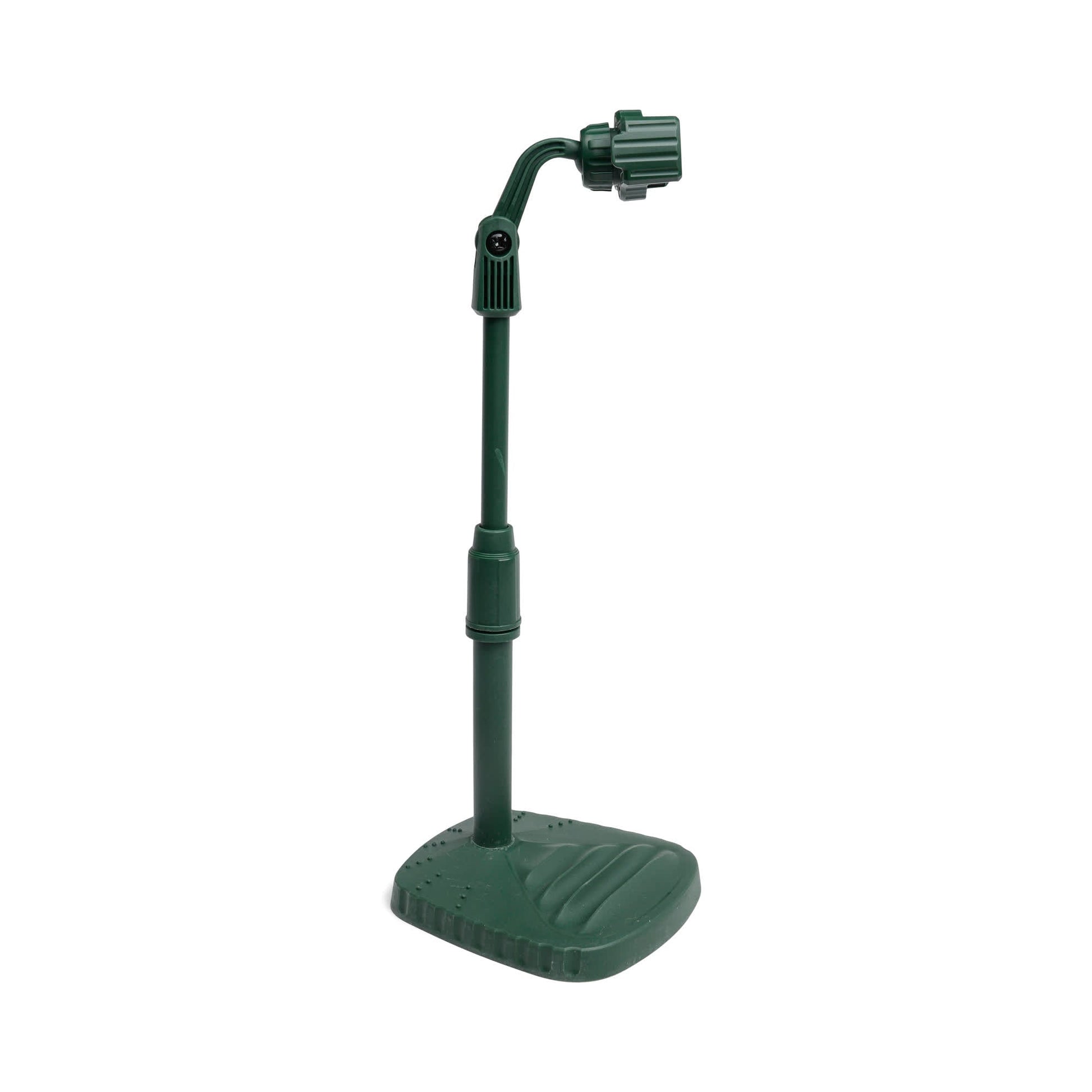 A versatile phone tripod with an adjustable green plastic head and sturdy base—ideal for watering your lawn or garden, then doubling as a handy desk companion or phone stand when not in use.