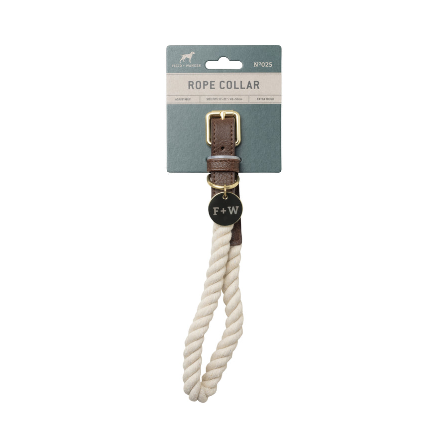 Rope Dog Collar - Natural Cream with F+W tag