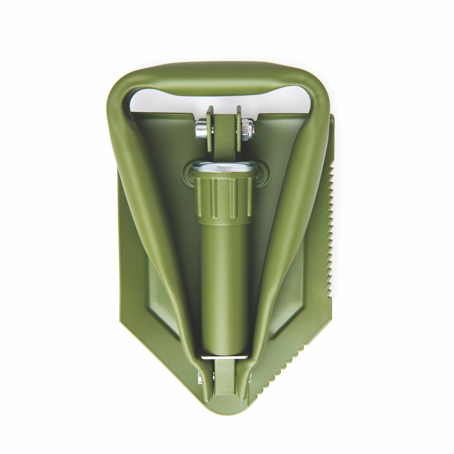 Olive green Folding Shovel folded in thirds