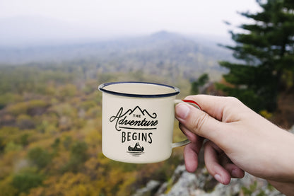 Enamel Mug - Cream Adventure Begins 13.5 fl oz