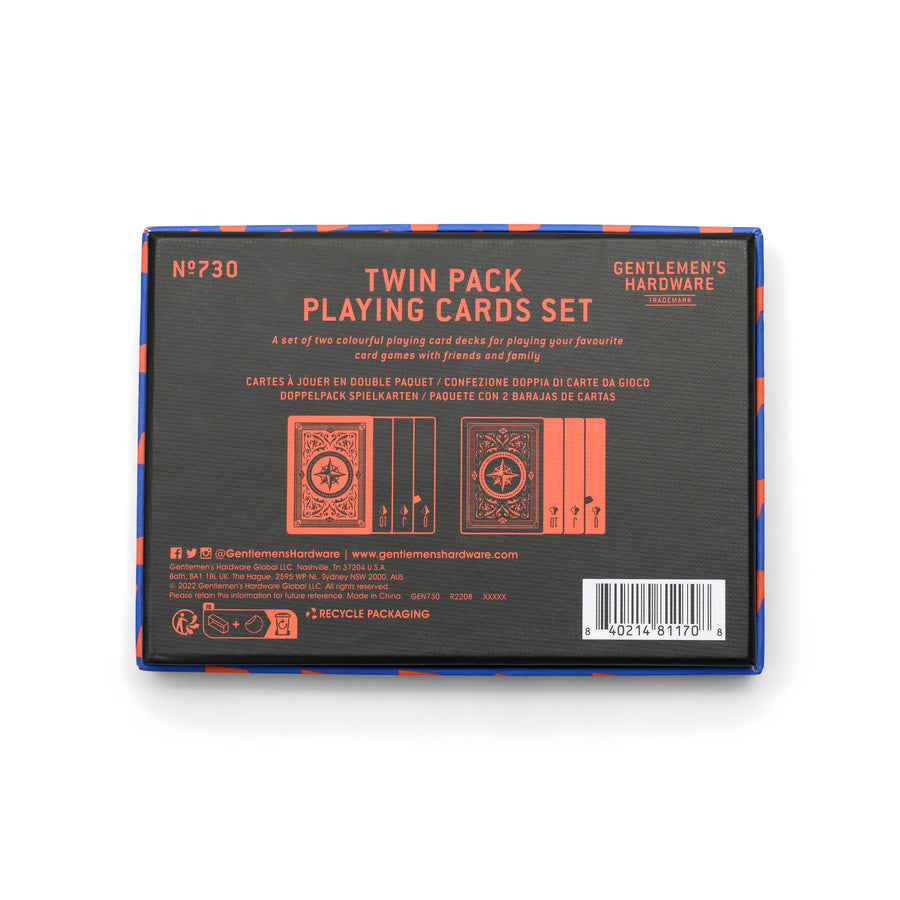 Gentlemen's Hardware Twin Pack Playing Cards packaging back with logo, barcode, and product information