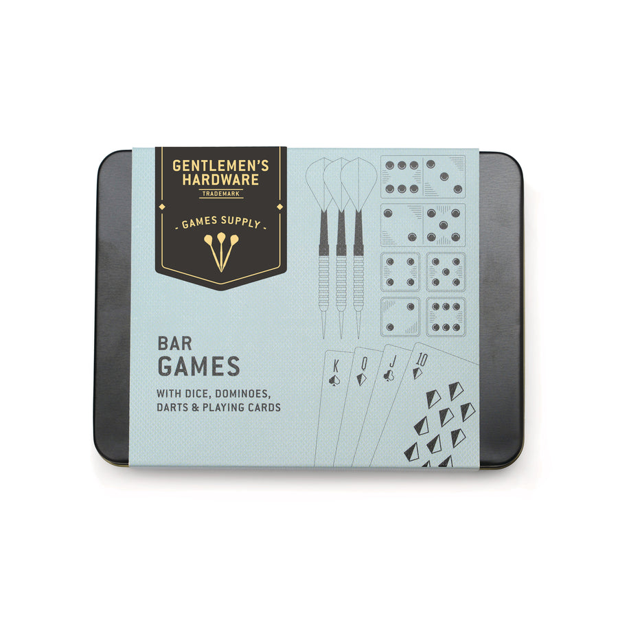 Gentlemen's Hardware Bar Games tin and packaging with content visualization on white surface