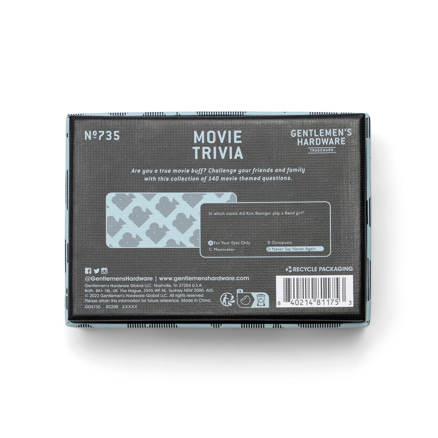 Movie Trivia box rear with logo, sku, barcode and product information