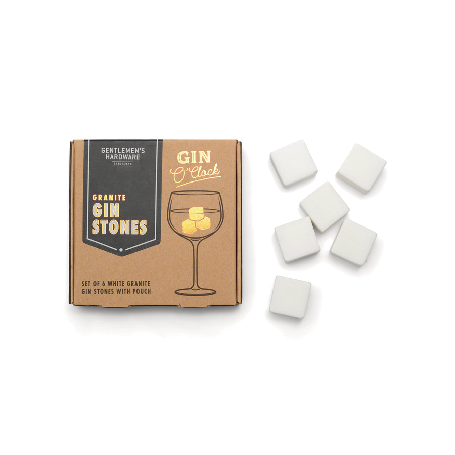 Gentlemen's Hardware Gin Stones and packaging on white surface; packaging includes logo and product artwork