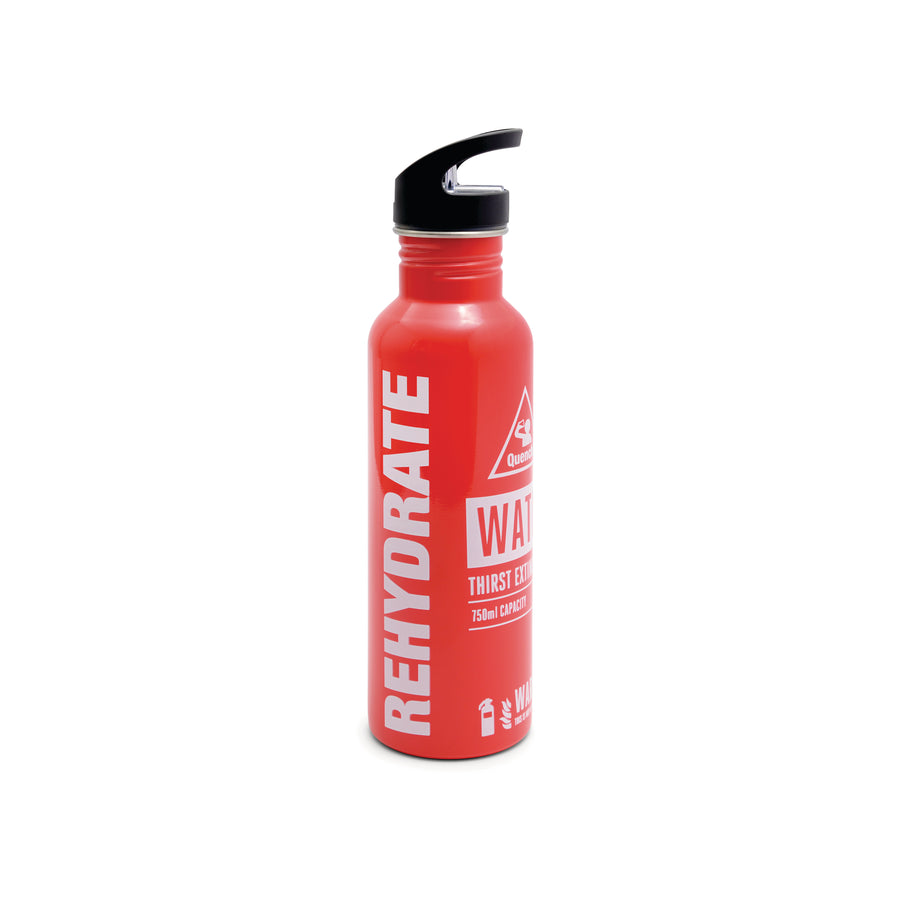 Gentlemen's Hardware Gulp Water Bottle in red with large lettering reading REHYDRATE