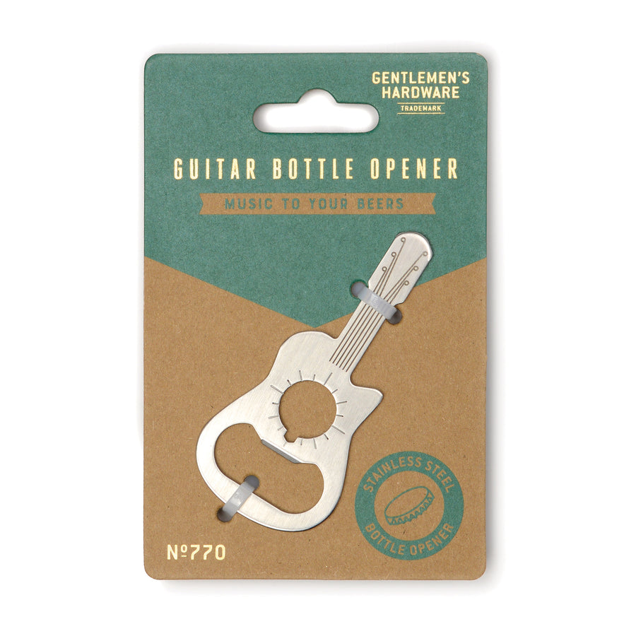 Gentlemen's Hardware Guitar Bottle Opener in packaging on white background