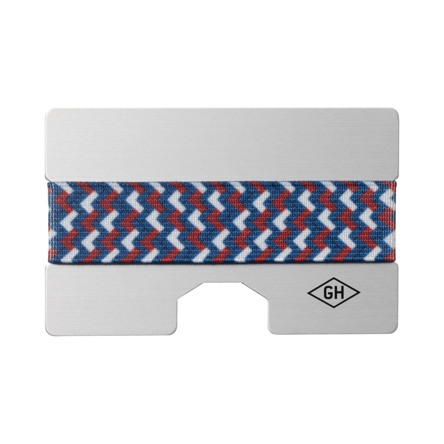 aluminum card holder with GH logo and woven band