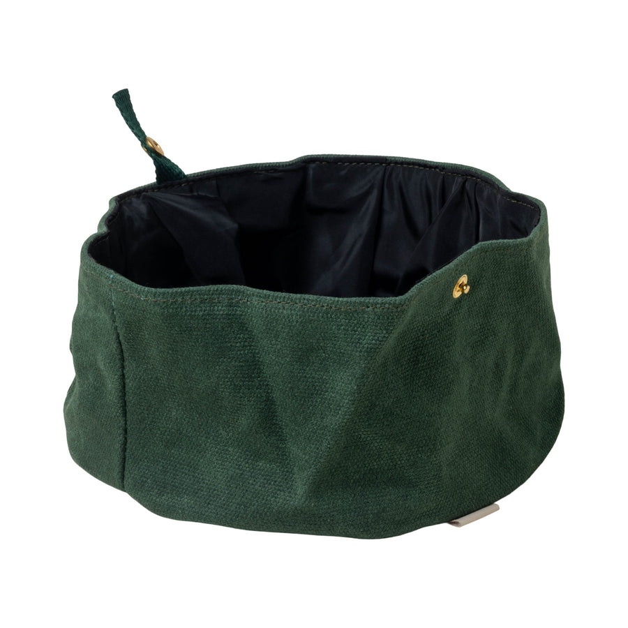 Collapsible Dog Bowl unfolded with brass snap 
