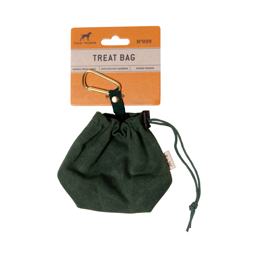 Treat Bag - canvas bag with brass carabiner on product packaging tag