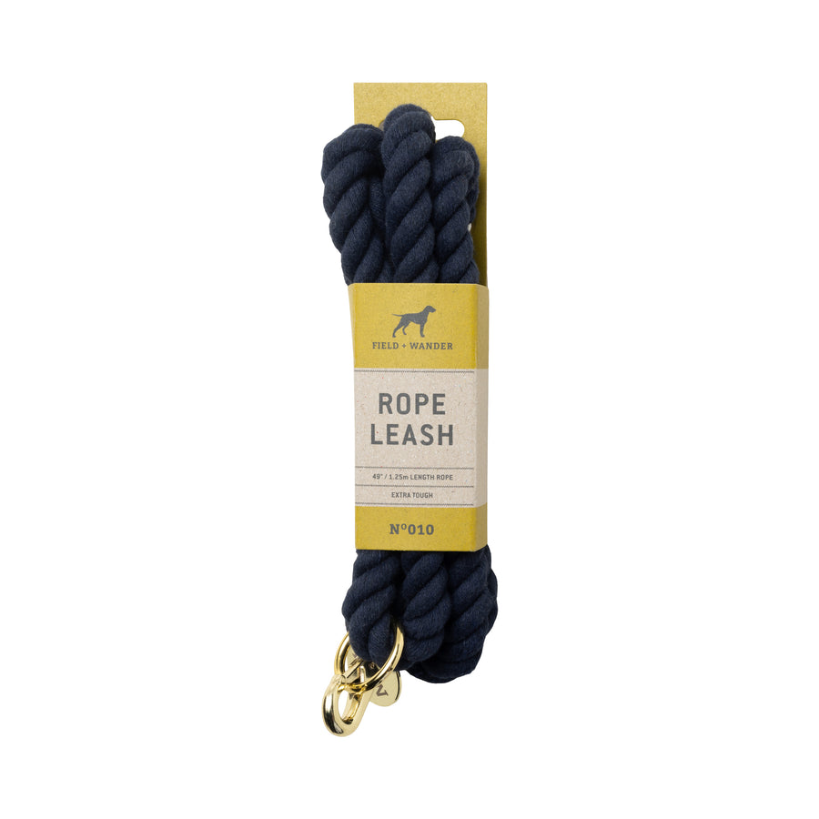 Rope Leash - Navy in packaging with brass clasp
