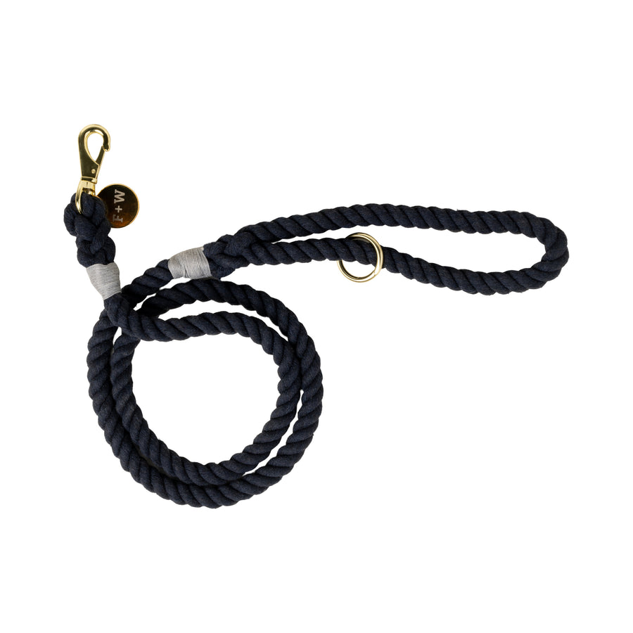 Rope Leash - Navy with brass clasp