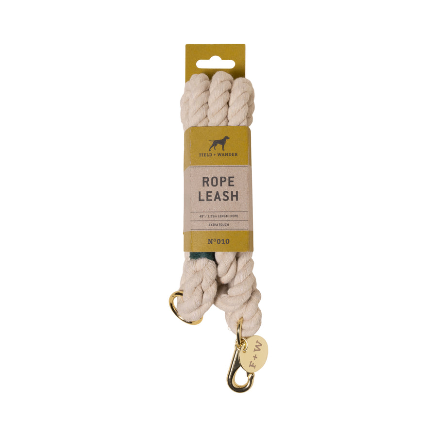 Rope Leash - Natural Cream in package with brass clasp