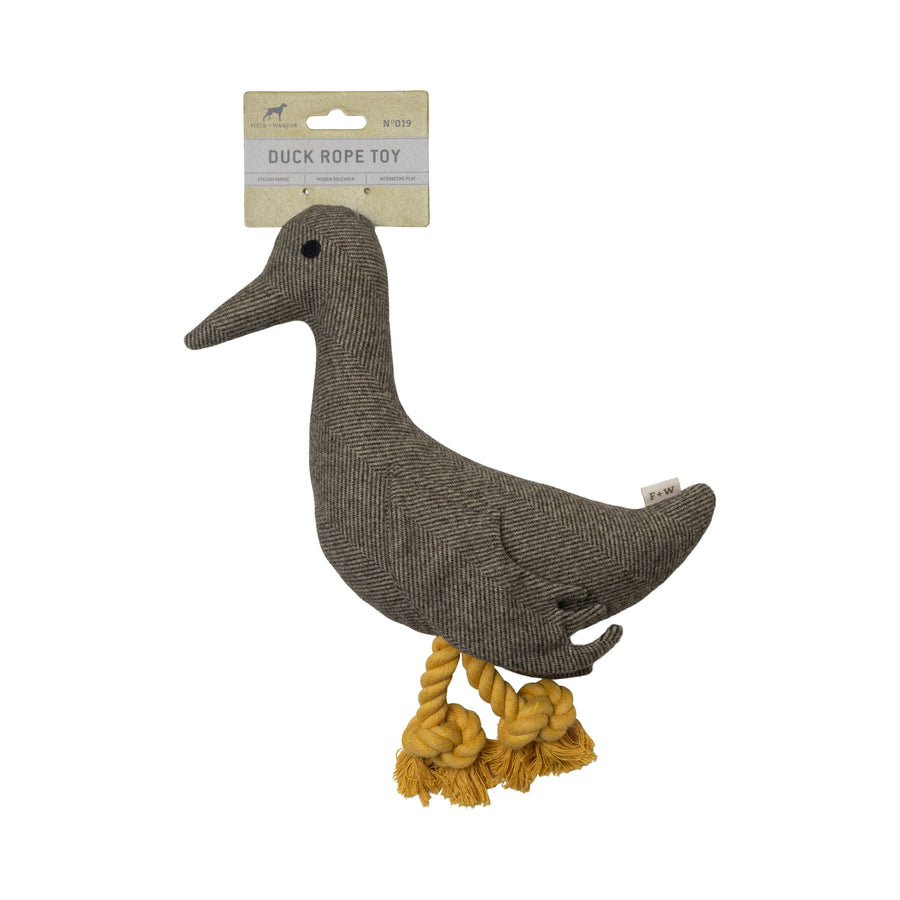 Squeaky Mallard Duck Rope Dog Toy grey with knotted rope feet