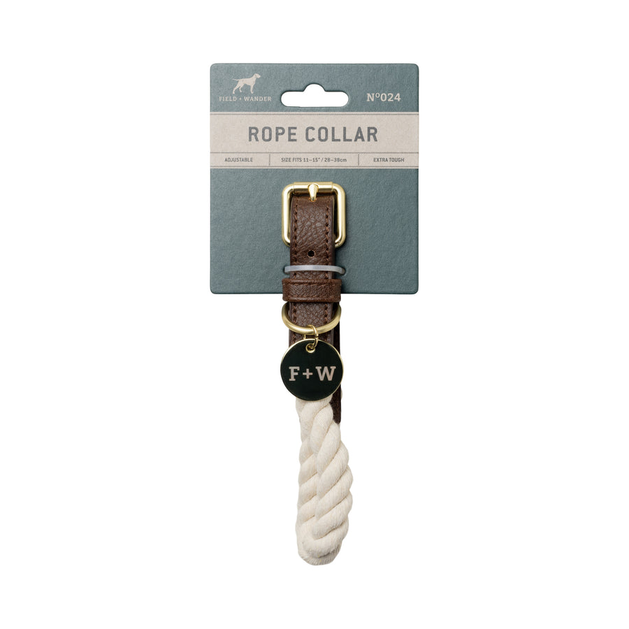 Rope Dog Collar - Natural Cream with F+W tag small 