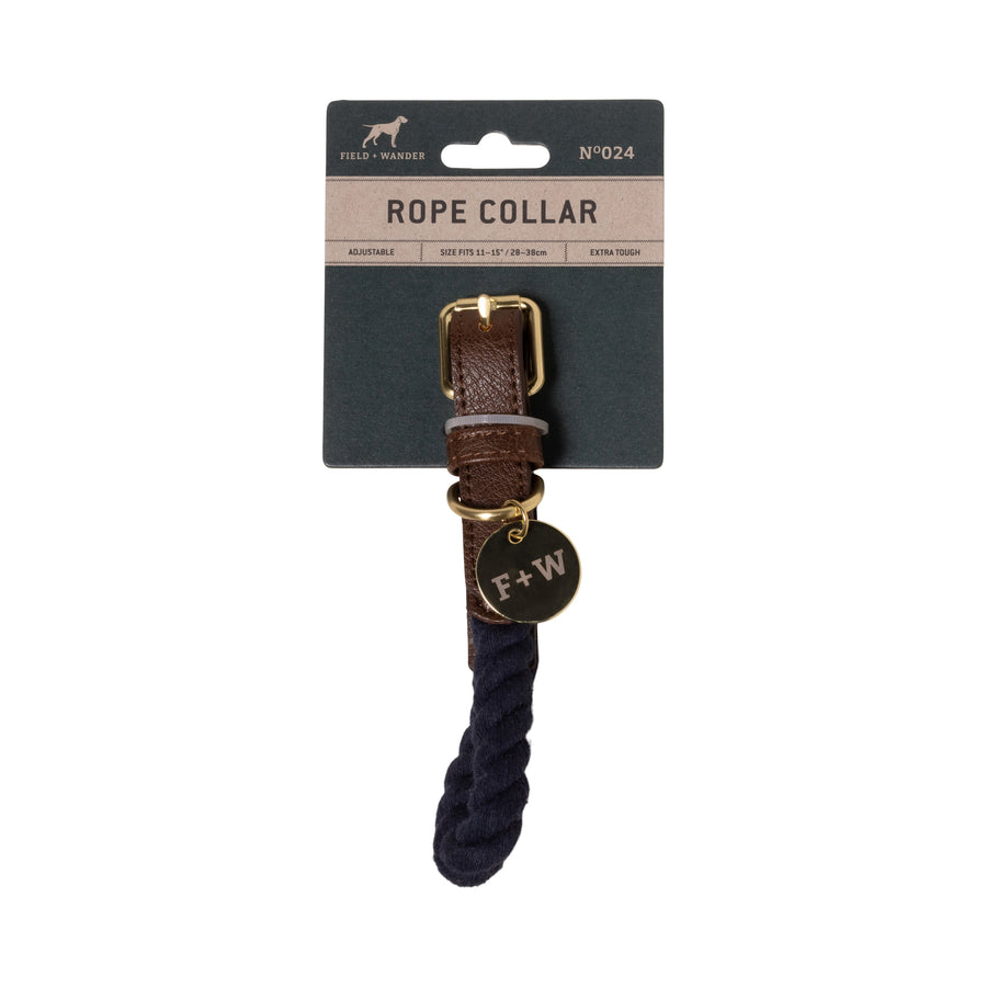 Rope Dog Collar - Navy with F+W tag small