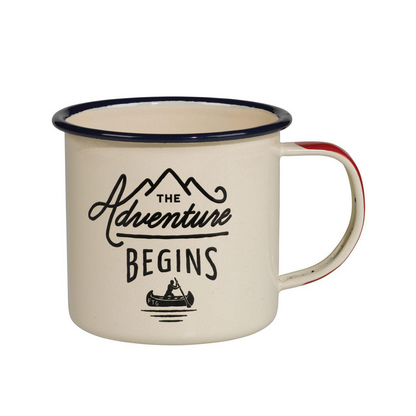 Enamel Mug - Cream Adventure Begins 13.5 fl oz