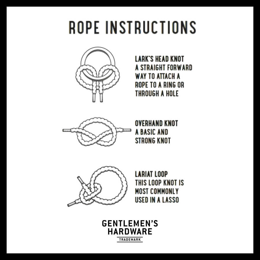 Rope Instructions with images of different types of knots that can be made with rope