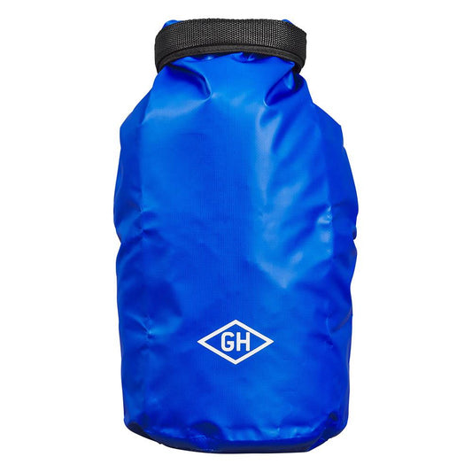 The Waterproof Dry Bag is a lightweight, durable blue bag featuring a black roll-top closure and a white GH logo near the bottom center.