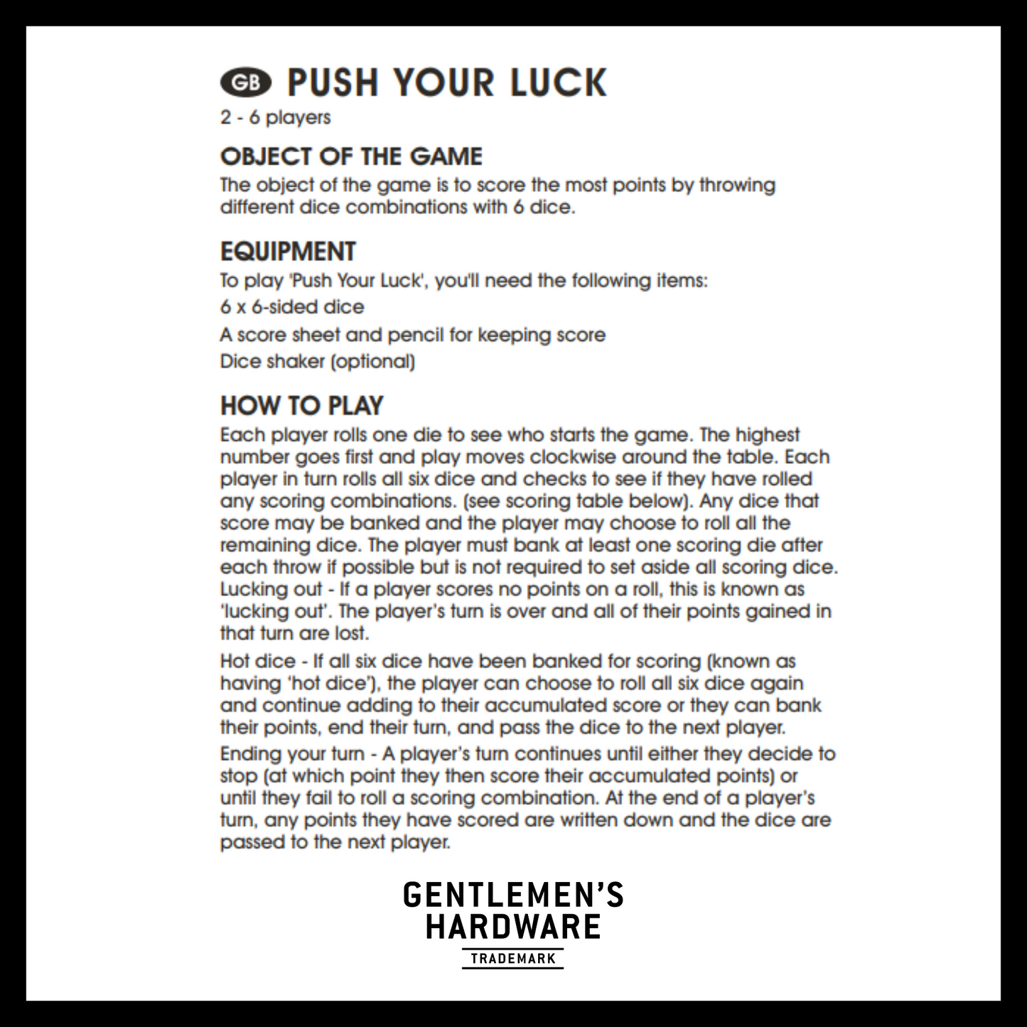 push your luck game with how to play instructions