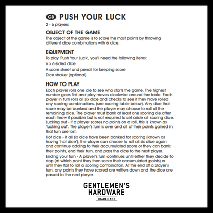 push your luck game with how to play instructions