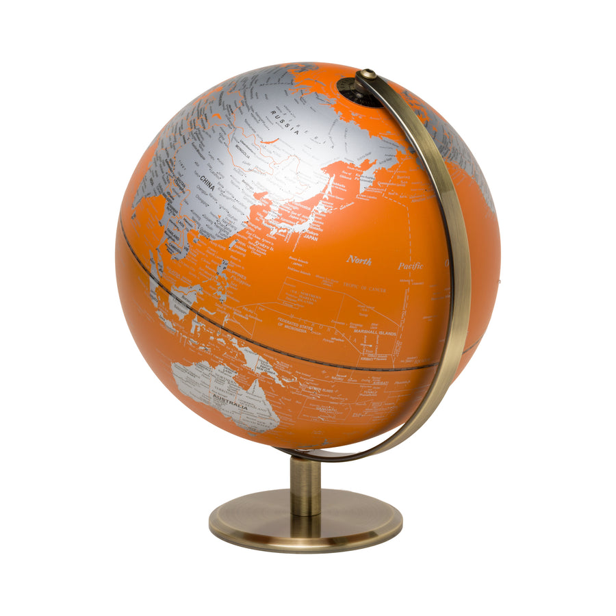 10" Orange World Globe Light on brass stand