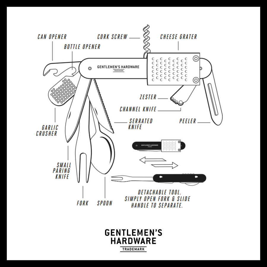 Gentlemen's Hardware 12-in-1 Detachable Kitchen Stainless Steel Multi Tool  with Wood Handles