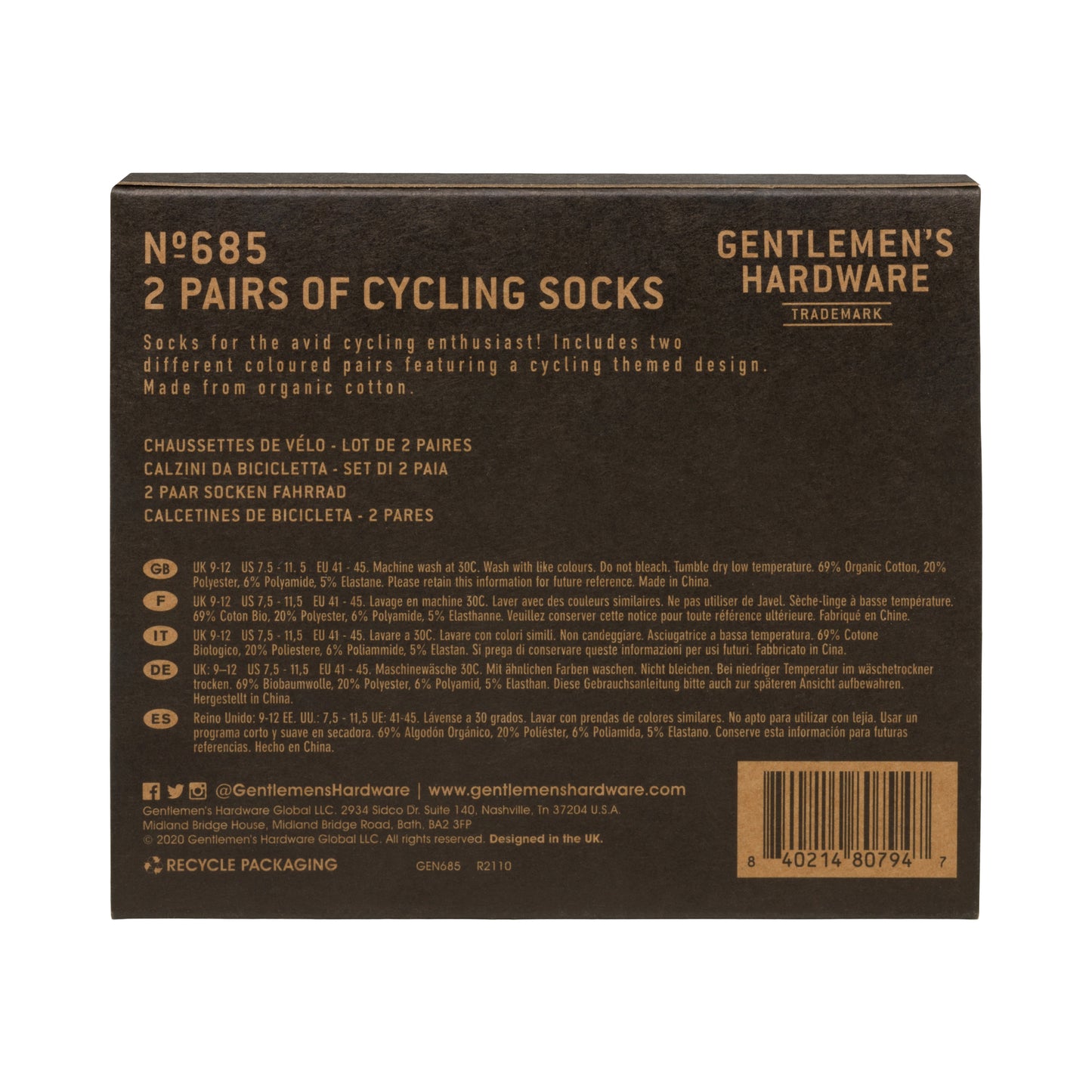 Set of 2 Bike Crew Socks back of box