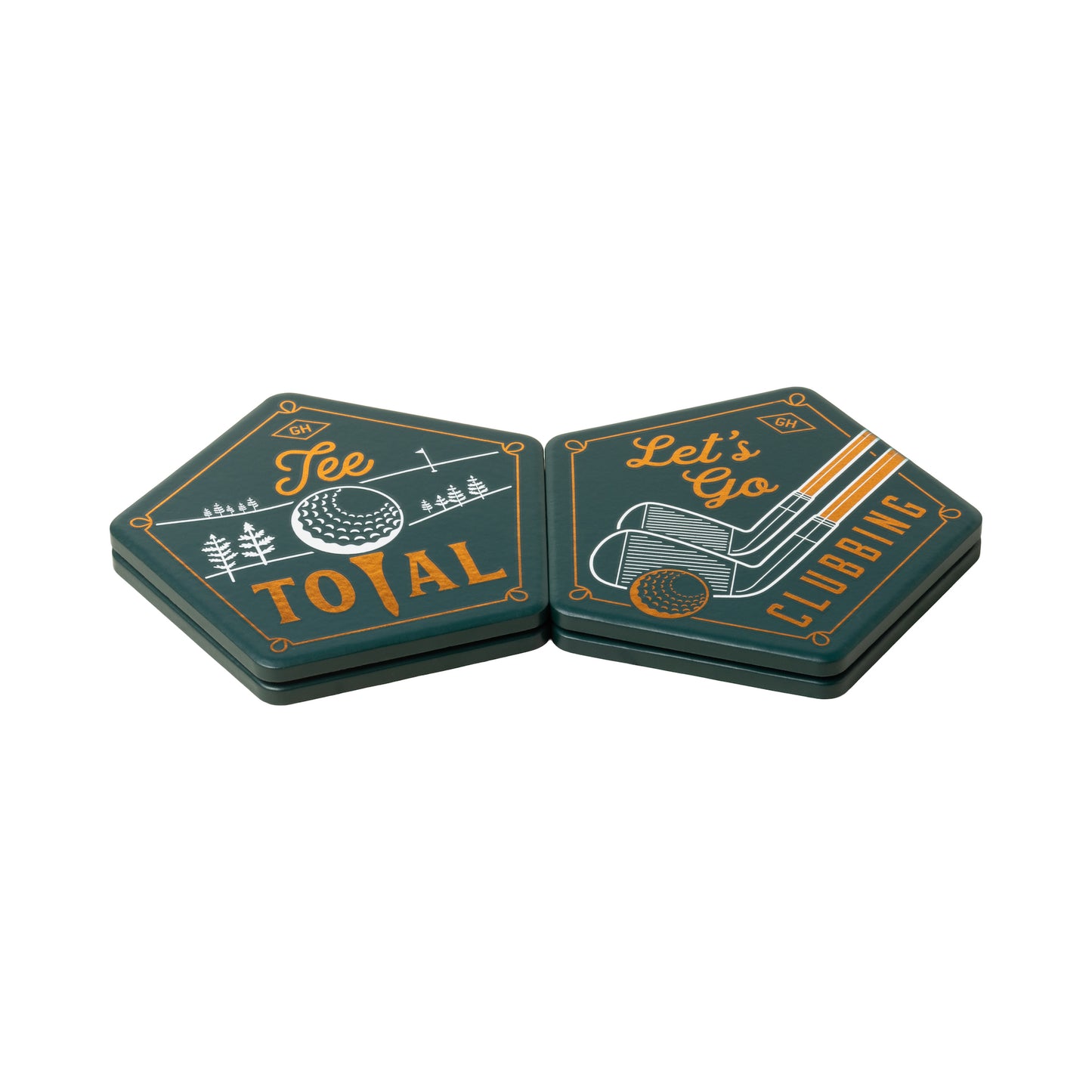 Golf beverage Coasters set of four green with golf phrases