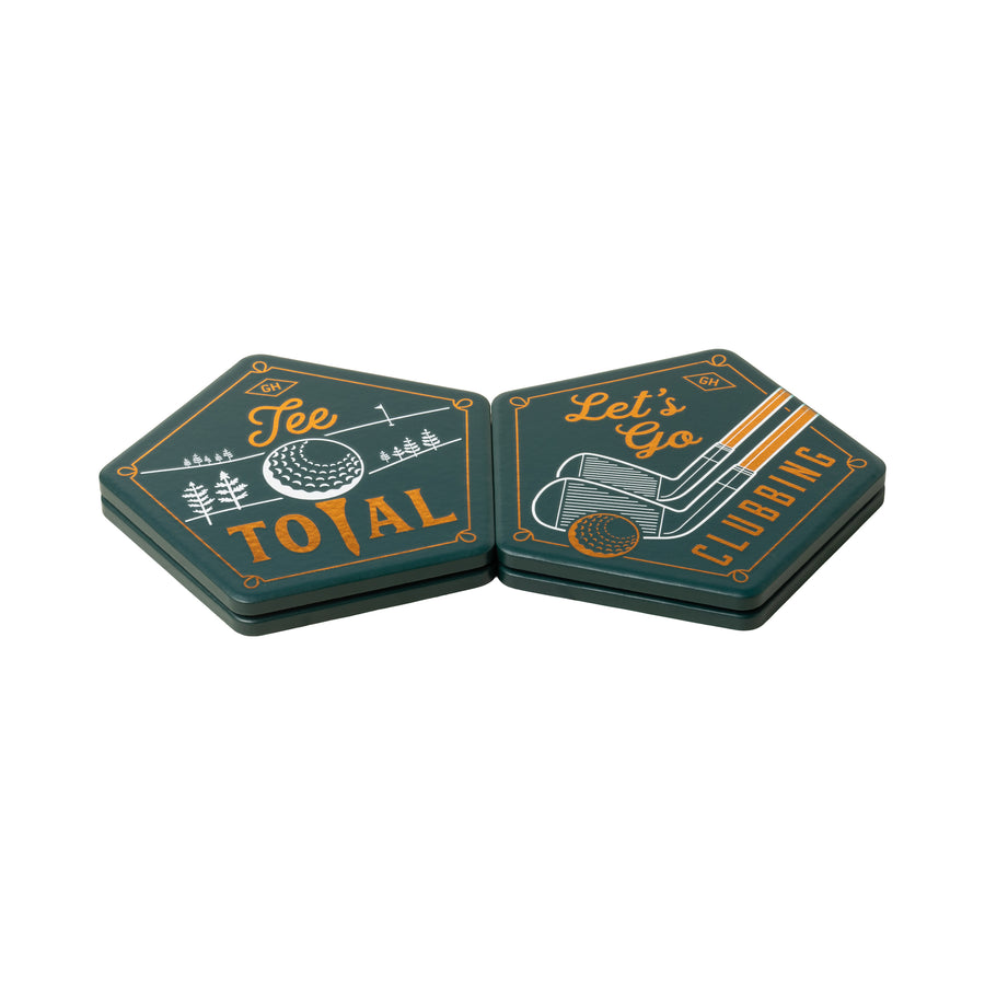 Golf beverage Coasters set of four green with golf phrases